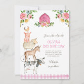 Invitation Farm Old MacDonald Barnyard Pink Animals Party (Devant)