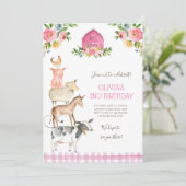 Invitation Farm Old MacDonald Barnyard Pink Animals Party (Debout devant)