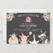 Invitation Farm Old MacDonald Barnyard Pink Animals Party (Devant)