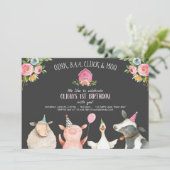 Invitation Farm Old MacDonald Barnyard Pink Animals Party (Debout devant)
