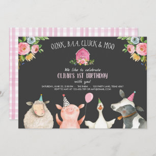 Invitation Farm Old MacDonald Barnyard Pink Animals Party