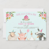 Invitation Farm Old MacDonald Barnyard Pink Animals Party (Devant)
