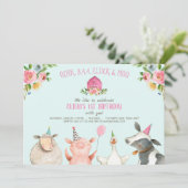 Invitation Farm Old MacDonald Barnyard Pink Animals Party (Debout devant)