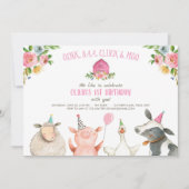 Invitation Farm Old MacDonald Barnyard Pink Animals Party (Devant)