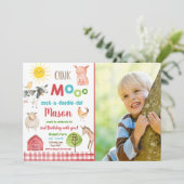 Invitation Farm Old MacDonald Barnyard Red Animals Party (Debout devant)