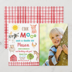 Invitation Farm Old MacDonald Barnyard Red Animals Party