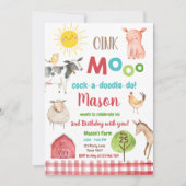 Invitation Farm Old MacDonald Barnyard Red Animals Party (Devant)