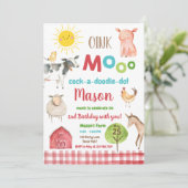 Invitation Farm Old MacDonald Barnyard Red Animals Party (Debout devant)