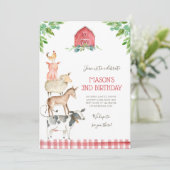 Invitation Farm Old MacDonald Barnyard Red Boy Animals Party (Debout devant)