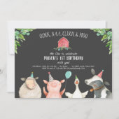 Invitation Farm Old MacDonald Barnyard Red Boy Animals Party (Devant)