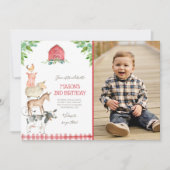 Invitation Farm Old MacDonald Barnyard Red Boy Animals Party (Devant)