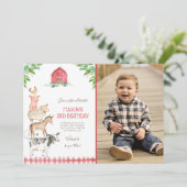 Invitation Farm Old MacDonald Barnyard Red Boy Animals Party (Debout devant)
