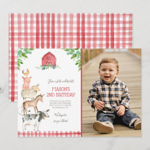 Invitation Farm Old MacDonald Barnyard Red Boy Animals Party