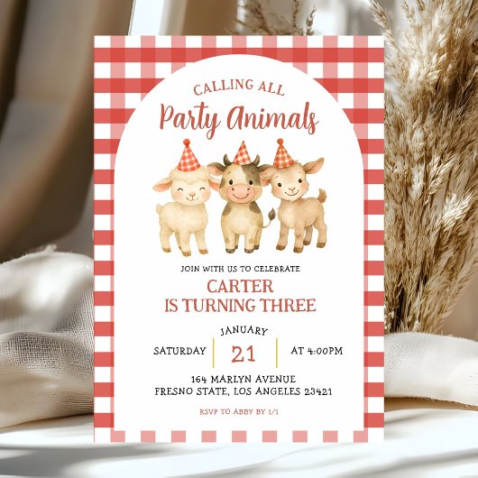 Invitation Farm Party Calling All Party Animals Birthday