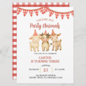 Invitation Farm Party Calling All Party Animals Birthday  (Devant / Derrière)
