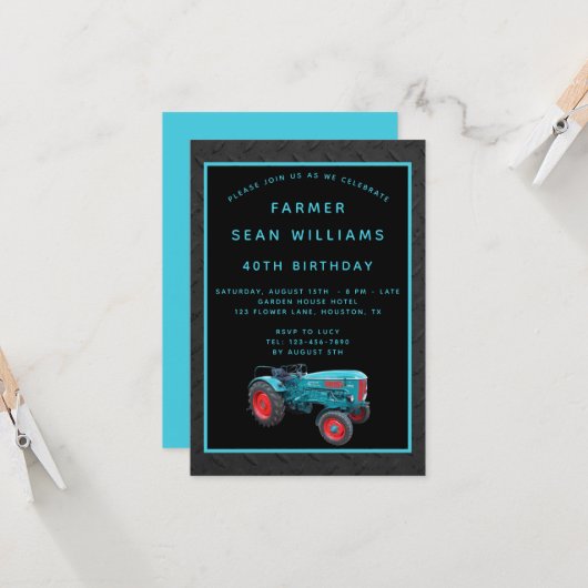 Invitation Farmer vintage fête du 40e anniversaire (Devant/Arrière en situation)