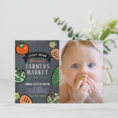 Invitation Farmers Market Chalkboard Photo 1er anniversaire (Debout devant)