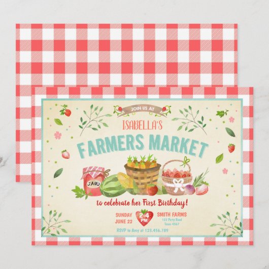 Invitation Farmers Market Cultivé Fruits Légume Fête de la Fi (Devant / Derrière)