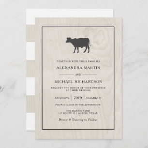 Invitation Farmhouse Chic   Bois blanc avec Mariage de vache
