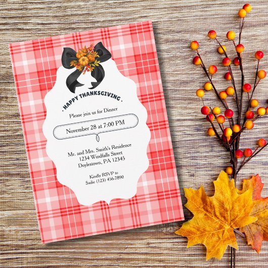 Invitation Farmhouse Russe Automne Fête de Thanksgiving Plaid