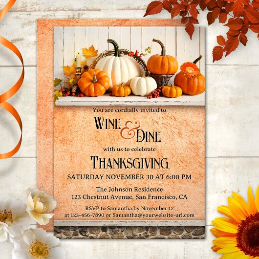 Invitation Farmhouse rustique Thanksgiving Diner Party
