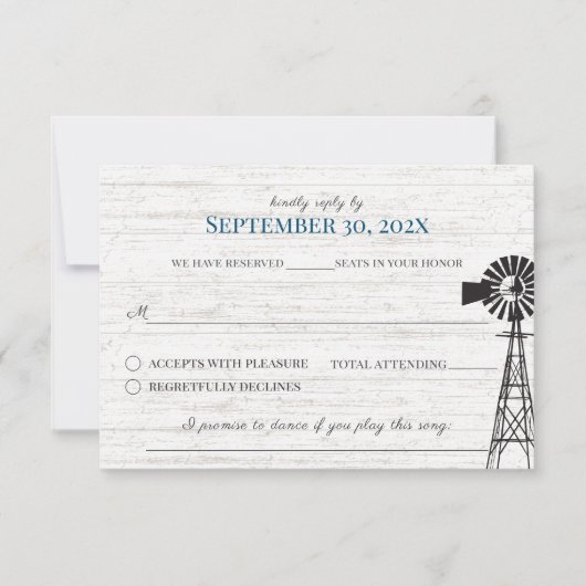 Invitation Farmhouse Windmill Grange Mariage Réponse (Devant)