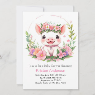 Invitation Farmyard Adventure Pink Piggy Girl Baby shower
