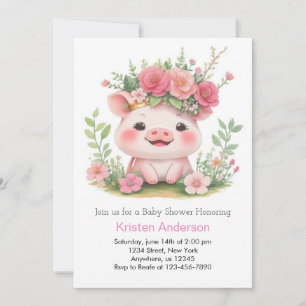 Invitation Farmyard Blissful Piggy Aventure Baby shower fille