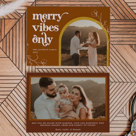 Invitation FARRAH Retro 70's Merry Vibes Arch Photo Noël