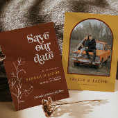 Invitation FARRAH Retro 70's Rust Floral Photo Enregistrer la