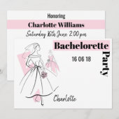 Invitation Fashion Bride Pink Bachelorette Party horizontale (Devant / Derrière)