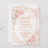 Invitation Fashion Fleurs or rose clair doux doux 16 Invitati (Devant)