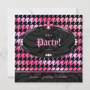 Invitation Fashion Party Houndstooth Fleur de lis Printemps r