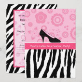 Invitation Fashion Party tendance Zebra Girly Rose Chaussures (Devant / Derrière)