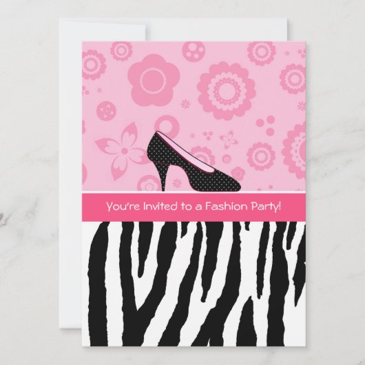 Invitation Fashion Party tendance Zebra Girly Rose Chaussures (Devant)