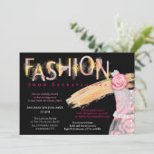 Invitation Fashion Show Événement Typographie Arty Rose Noir (Debout devant)