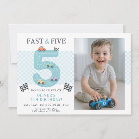 Invitation Fast Car 5th Birthday Party Theme (Devant)