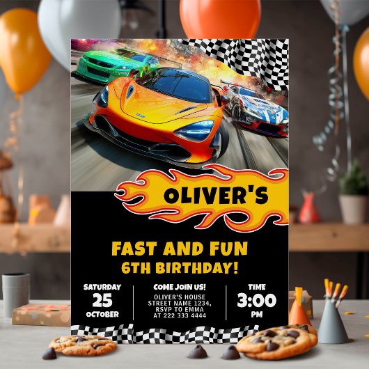 Invitation Fast Cars Racing fête d'anniversaire