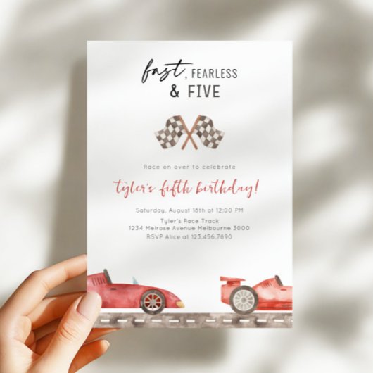 Invitation Fast Fearless & Five Racing Car 5th Birthday Party