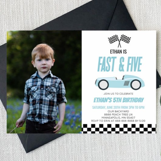 Invitation Fast & Five Blue Race Car 5e fête d'anniversaire