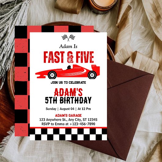 Invitation Fast & Five Race Car Boy 5e fête d'anniversaire
