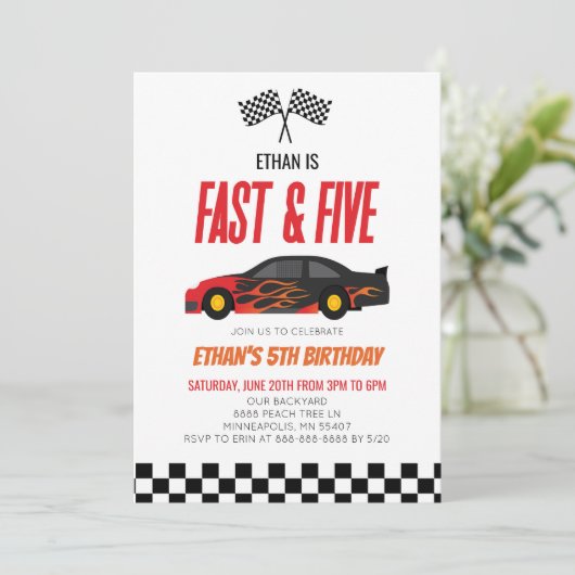 Invitation Fast & Five Red Flame Race Car 5e fête d'anniversa (Debout devant)