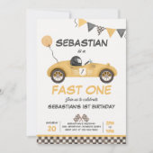Invitation Fast One Anniversaire Jaune Course Voiture Anniver (Devant)