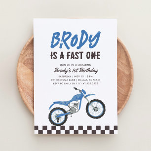 Invitation Fast One Blue Dirt Bike Boy 1er anniversaire