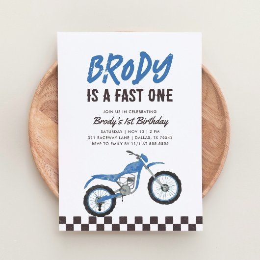 Invitation Fast One Blue Dirt Bike Boy 1er anniversaire