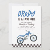 Invitation Fast One Blue Dirt Bike Boy 1er anniversaire (Devant)