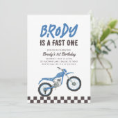 Invitation Fast One Blue Dirt Bike Boy 1er anniversaire (Debout devant)