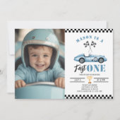 Invitation Fast One Blue Photo Race voiture garçon 1er annive (Devant)