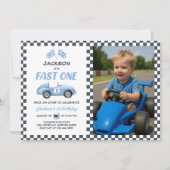 Invitation Fast One Blue Race Car 1er Anniversaire Photo (Devant)