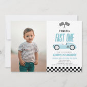 Invitation Fast One Blue Race Car 1ère fête d'anniversaire (Devant)